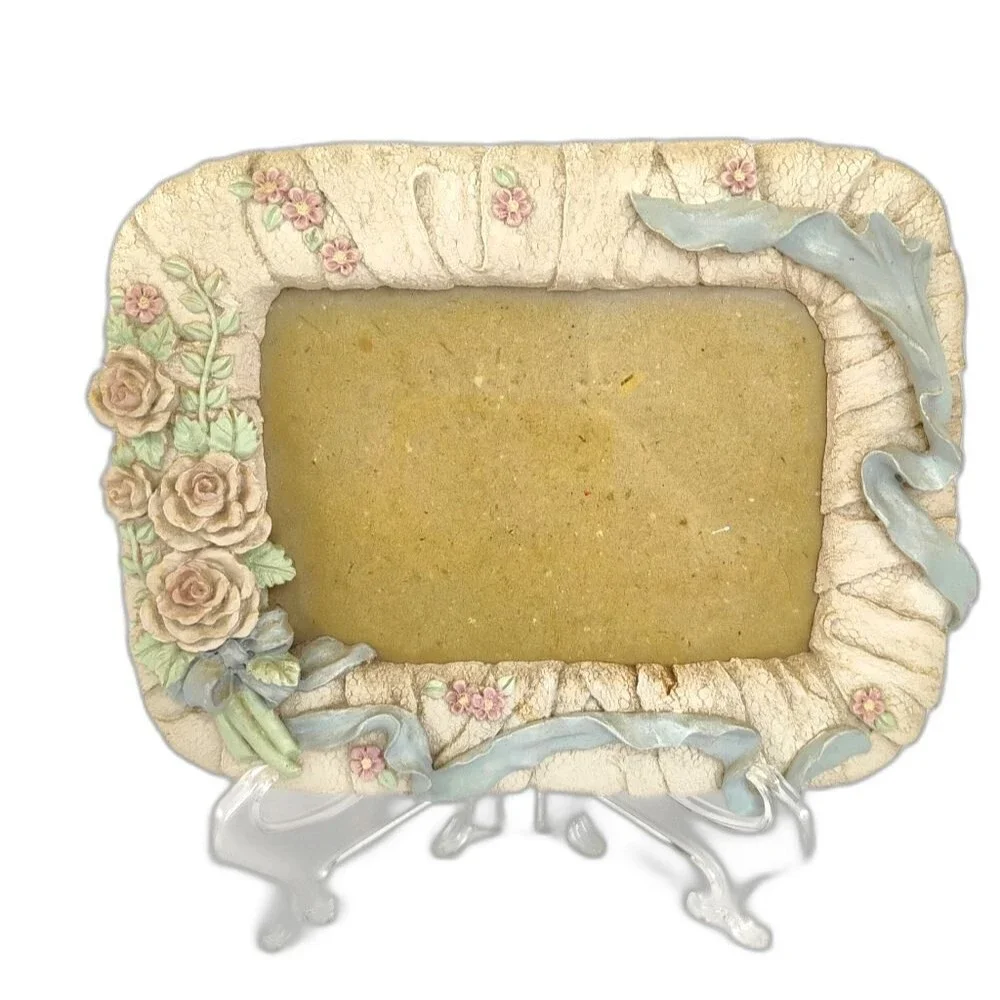 Rose and Ribbon Picture Frame Resin with Plastic Cover